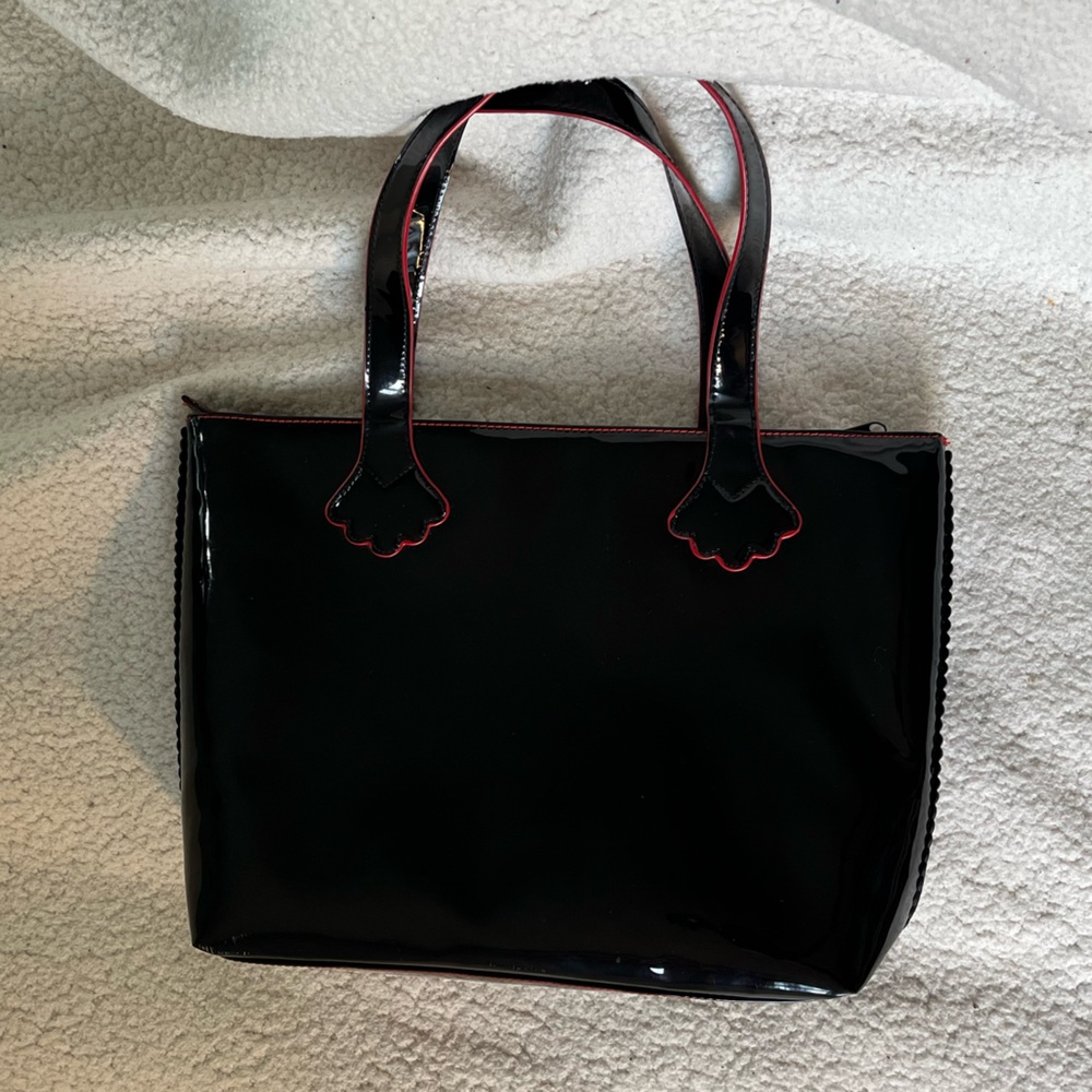 Stephanie Johnson Glossy Black Tote/handbag with Red Highlights